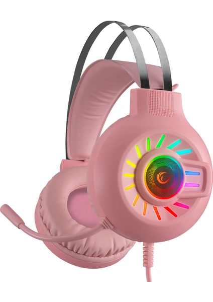 Rm-k44 Zengibar Pembe 7.1 Surround Rgb Işık Efekti Mikrofonlu Oyuncu Kulaklığı