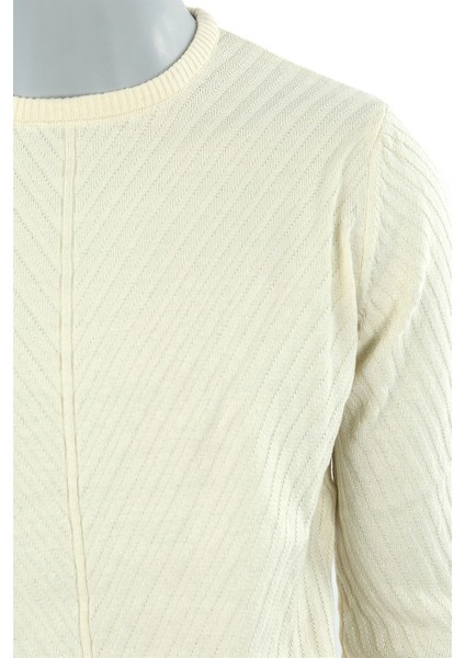 Ekru Slim Fit Bisiklet Yaka Desenli Erkek Triko fiyatları