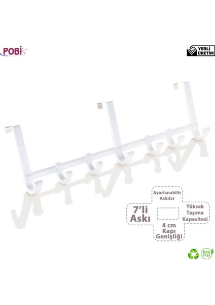 7 Kancalı Kapı Arkası Askısı Pratik Kapı Askılık