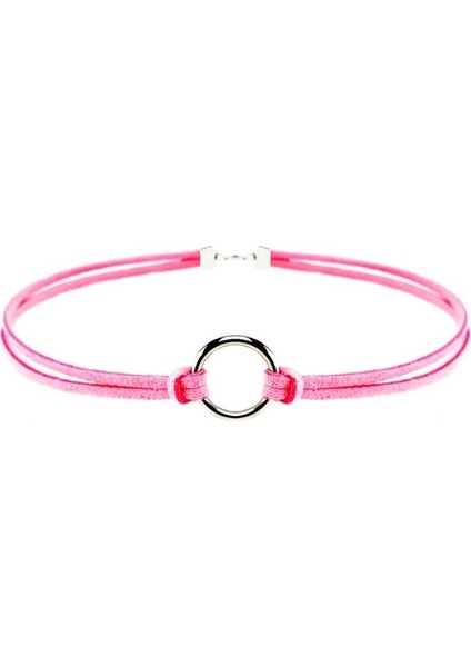 Süet Round Choker Pembe Renk