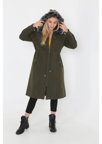Kadın Kaşmir Kaşe Kapşonlu Kürklü Kaban Mont fiyatları