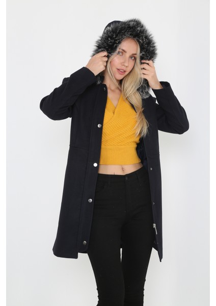 Kadın Kısa Kaşmir Kaşe Kapşonlu Kürklü Kaban Mont fiyatları