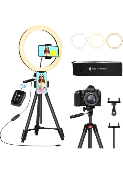 TT-CL027 12” Ring Light Halka Işık 3 Renk 10 Kısıklık Ayarı 155 cm Uzayabilen Tripod 2 Telefon Tutucu