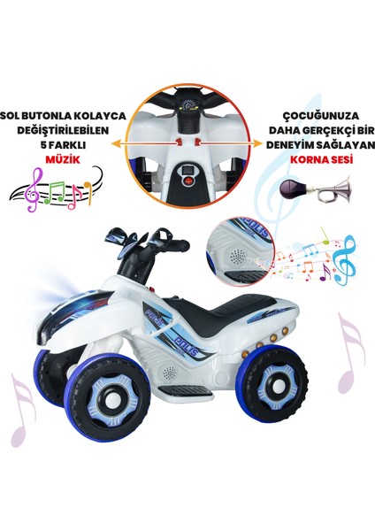 UJ Toys Akülü Atv 6V Ranger-Beyaz Polis