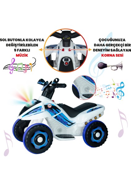Akülü Atv 6V Safari-Beyaz Polis