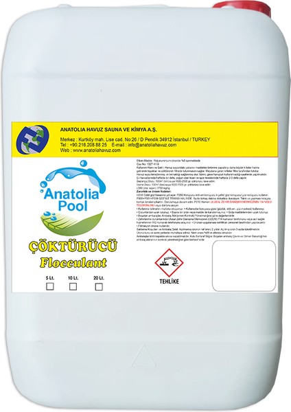 Anatolia Pool Yüzme Havuzu Çöktürücü 10 Lt. (Flocculant / Çökeltici / Topaklayıcı)