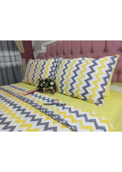 Sedalı Home Pamuklu Battal Boy Zigzag Desenli Nevresim Takımı