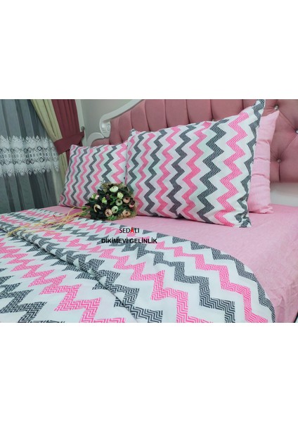 Pamuklu Çift Kişilik Zigzag Desenli Nevresim Takımı