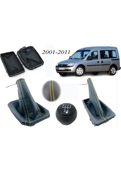 Opel Combo C Vites Körüğü + El Freni Körüğü + Vites Topuzu Delikli Deri Sarı Dikiş
