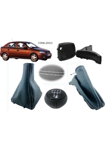 Opel Astra G Vites Körüğü + El Freni Körüğü + Vites Topuzu Delikli Deri Gri Dikiş