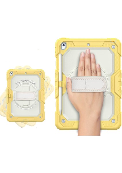 iPad 2021 9. Nesil Strap, Kalemlikli Tablet Kılıfı Darbe Savar Ekran Koruyuculu Askılı 360°DÖNEBILEN Kılıf