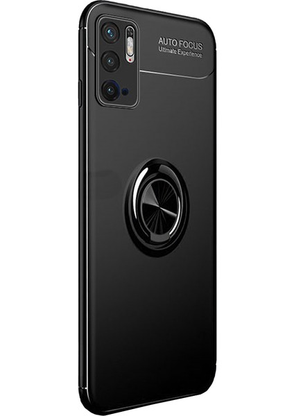 Xiaomi Redmi Note 10T 5g Focus Serisi Yüzük Standlı Silikon Kılıf - Siyah