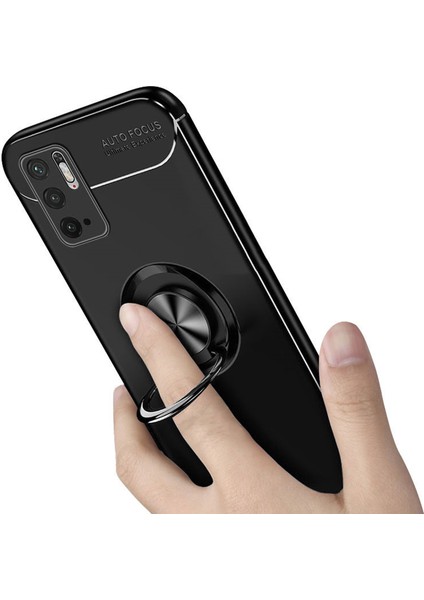 Xiaomi Redmi Note 10T 5g Focus Serisi Yüzük Standlı Silikon Kılıf - Siyah modelleri