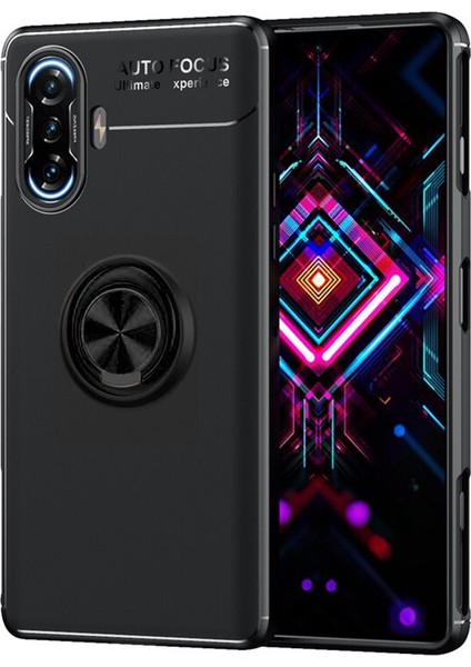 Xiaomi Redmi K40 Gaming Focus Serisi Yüzük Standlı Silikon Kılıf - Siyah