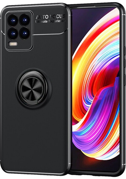 Realme 8 Pro Focus Serisi Yüzük Standlı Silikon Kılıf - Siyah