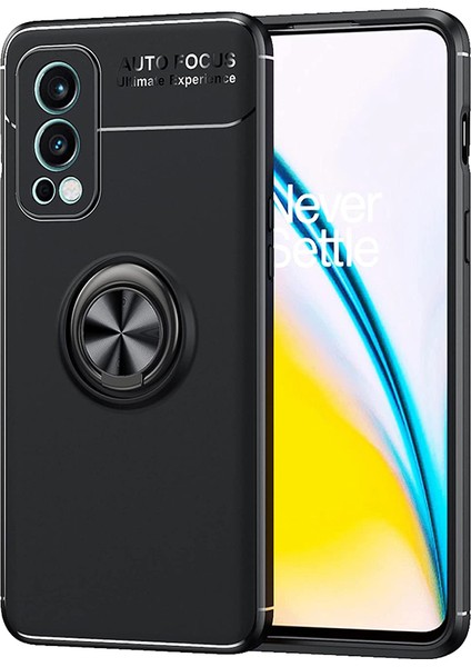 Oneplus Nord 2 5g Focus Serisi Yüzük Standlı Silikon Kılıf - Siyah
