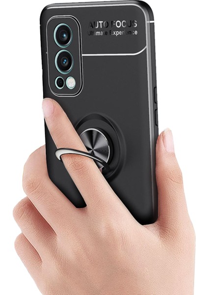 Oneplus Nord 2 5g Focus Serisi Yüzük Standlı Silikon Kılıf - Siyah indirimleri