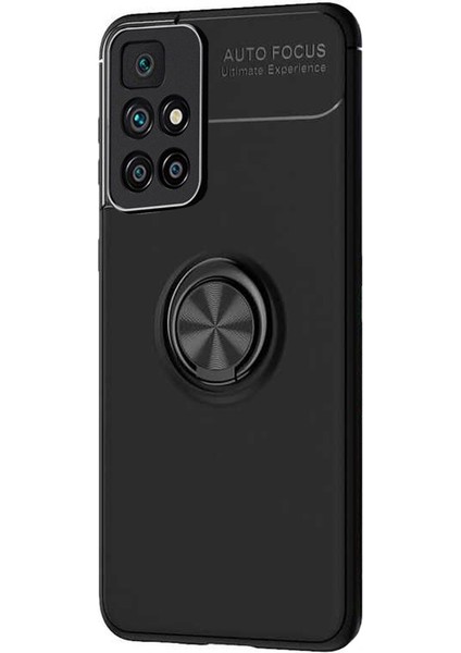 Xiaomi Redmi 10 Prime Focus Serisi Yüzük Standlı Silikon Kılıf - Siyah