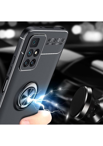 Xiaomi Redmi 10 Prime Focus Serisi Yüzük Standlı Silikon Kılıf - Siyah indirimleri