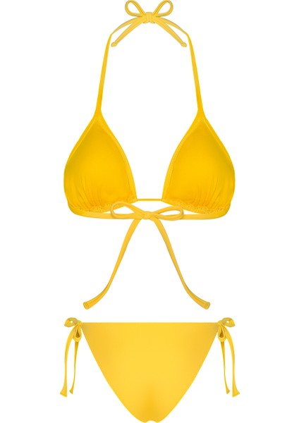 Boru Boncuk Aksesuarlı Sarı Üçgen Bikini Takımı fiyatları