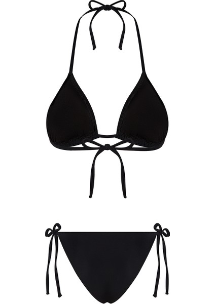 Boru Boncuklu Aksesuarlı Siyah Üçgen Bikini Takımı fiyatları