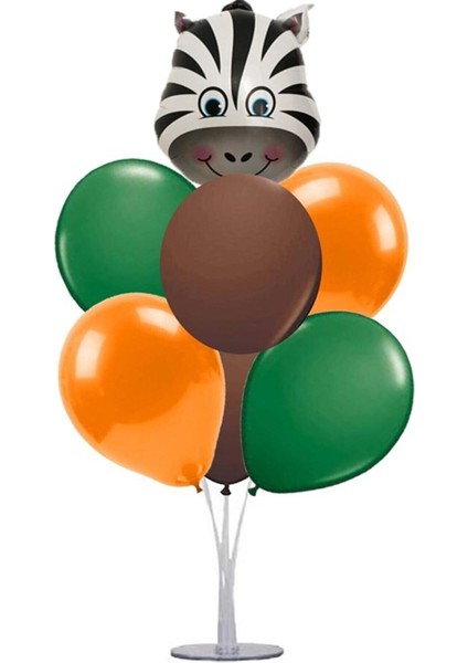 Safari Hayvan Temalı Balon (Zebra) ve 7 Li Balon Standı