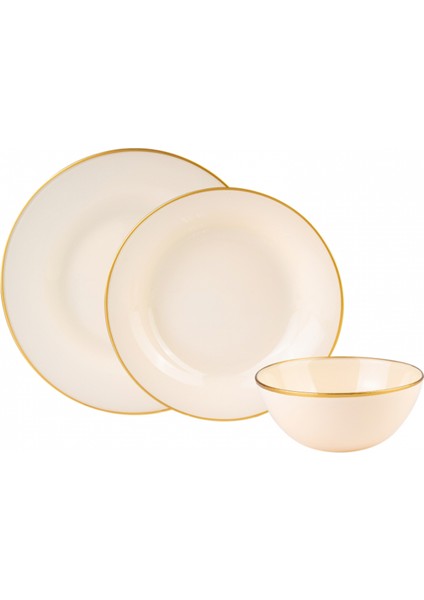 Retro New Krem 18 Parça 6 Kişilik Yemek Takımı
