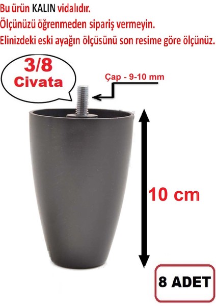 Armut Plastik Baza Ayağı Koltuk - Kanepe Ayağı 8 Adet Siyah 10 cm 3/8 Vida (Vida Ölçüsüne Dikkat) fiyatları