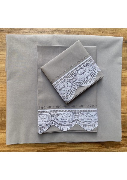 Pikolu Dantelli Gri Çarşaf Takımı