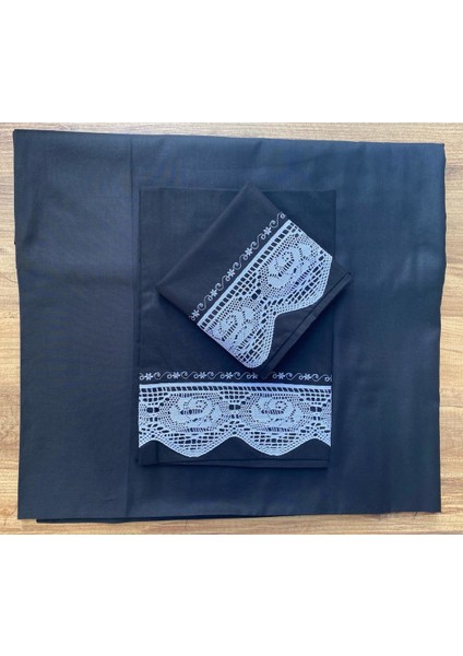 Pikolu Dantelli Siyah Çarşaf Takımı