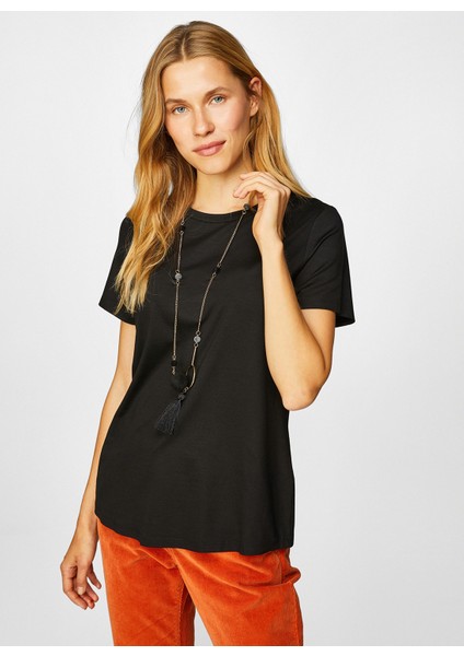 Kısa Kol Basic Yaka Siyah Kadın T-Shirt fiyatları