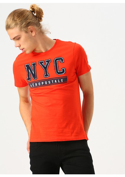 O Yaka Bordo Baskılı Erkek T-Shirt
