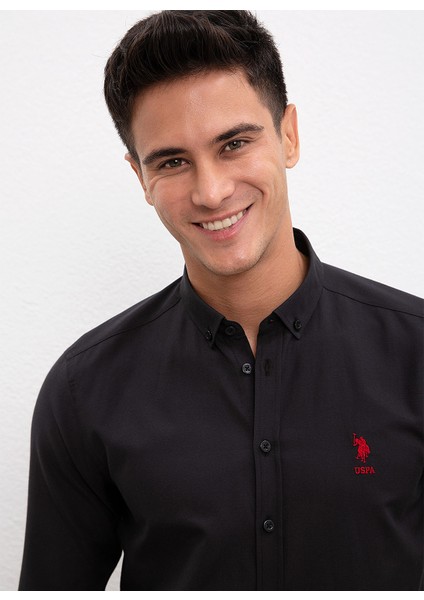 Slim Fit Düz Siyah Erkek Gömlek