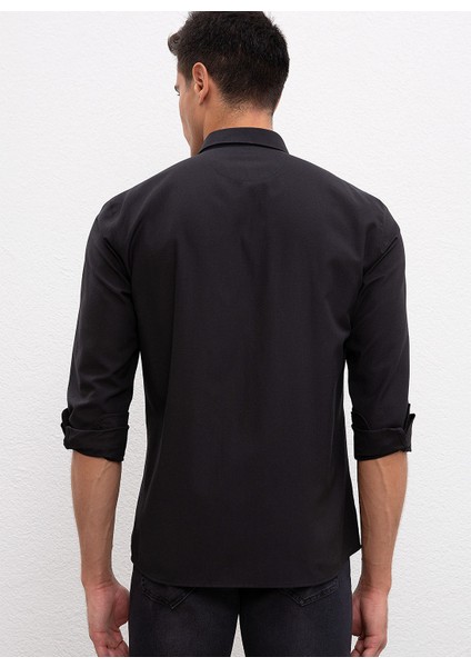 Slim Fit Düz Siyah Erkek Gömlek modelleri