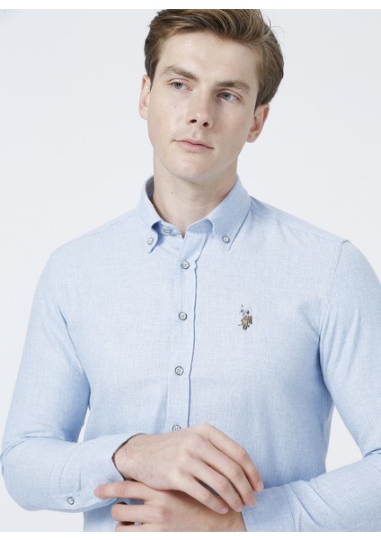 Slim Fit Düz Açık Mavi Erkek Gömlek