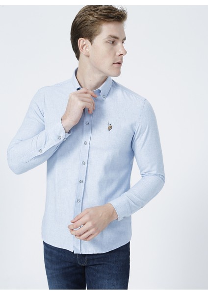 Slim Fit Düz Açık Mavi Erkek Gömlek fırsatları