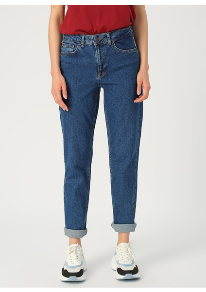 Relaxed Straight Lacivert Kadın Denim Pantolon