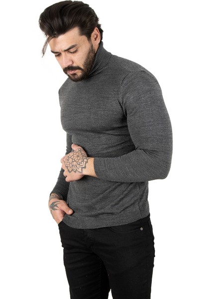 Antracite Standart Fit Balıkçı Yaka Düz Kazak 2002292