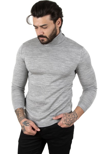 Gri Standart Fit Balıkçı Yaka Düz Kazak 2002292