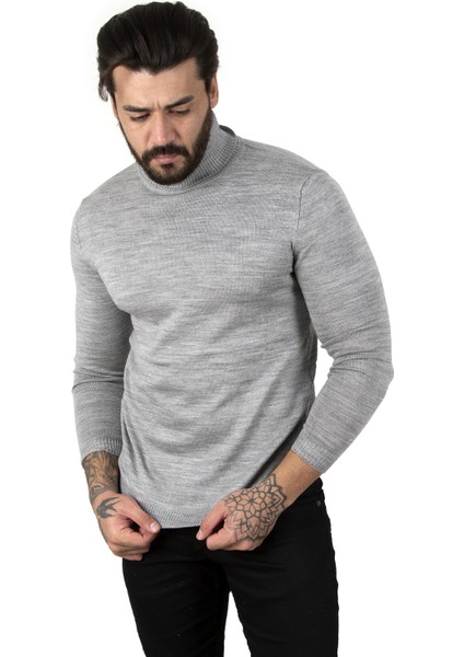 Gri Standart Fit Balıkçı Yaka Düz Kazak 2002292