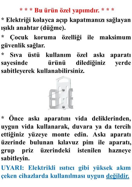 5'li Anahtarlı Topraklı Çocuk Korumalı Grup Priz 4 Metre