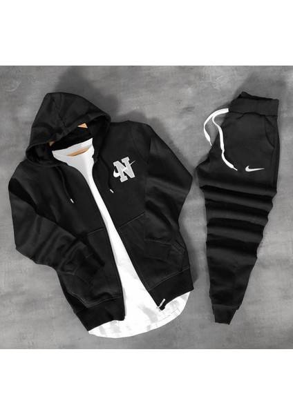 Kapüşonlu Tam Fermuarlı Içi Komple Pamuk Tam Kışlık Erkek Eşofman Takımı