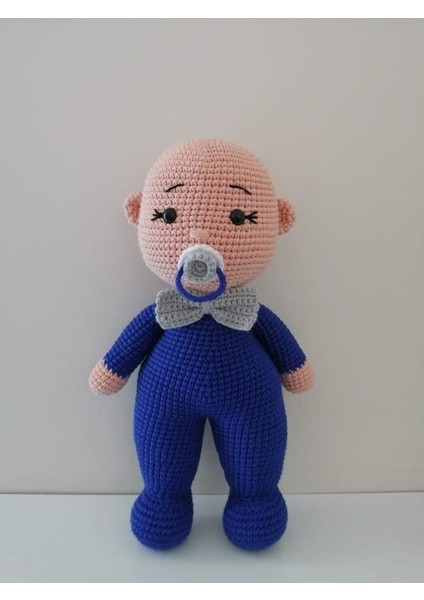 Oyuncak Park Saks Mavisi Erkek Emzikli Tombiş Bebek Amigurumi Organik Oyuncak