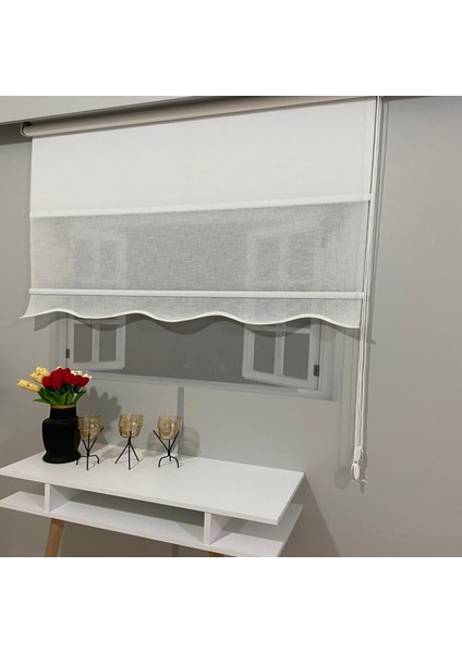 VP1660 Çift Mekanizmalı Tül ve Stor Perde Beyaz Naturel Keten Etek Dilimli 200 x 260 fiyatları