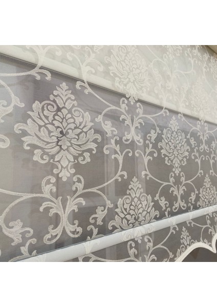 VP1620 Çift Mekanizmalı Tül ve Stor Perde Simli Damaks Desenli Etek Dilimli 80 x 200