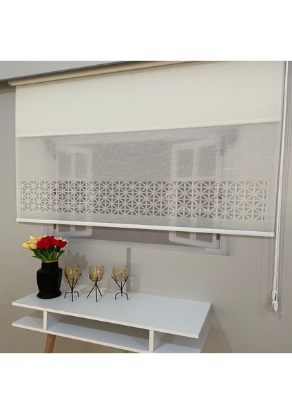 LZR1035 Çift Mekanizmalı Lazer Kesim Tül ve Stor Perde Beyaz 180 x 260 fiyatları