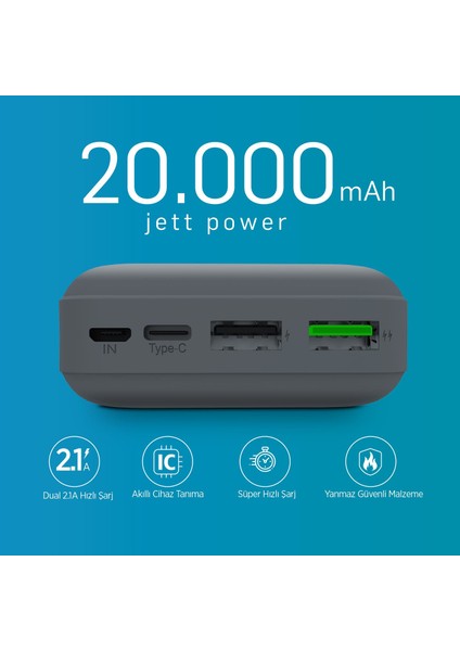 Mf Product Jettpower 0662 2.1A Micro USB + Type-C 20000 Mah Powerbank