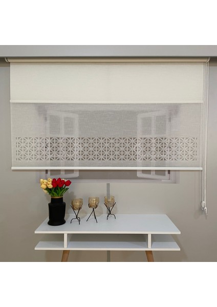 LZR1035 Çift Mekanizmalı Lazer Kesim Tül ve Stor Perde Beyaz 200 x 260