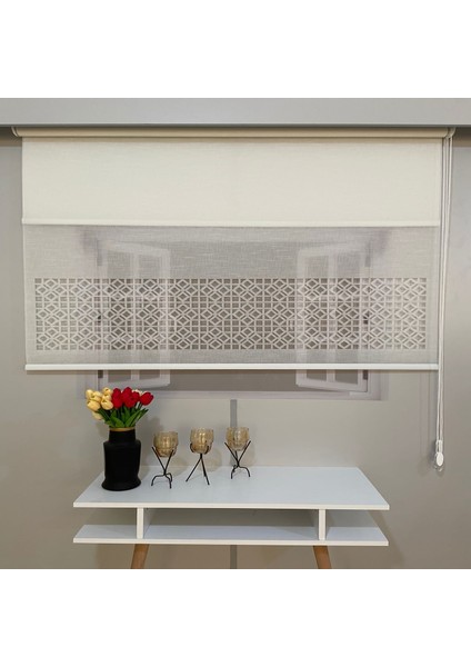 LZR1040 Çift Mekanizmalı Lazer Kesim Tül ve Stor Perde Beyaz 110 x 200
