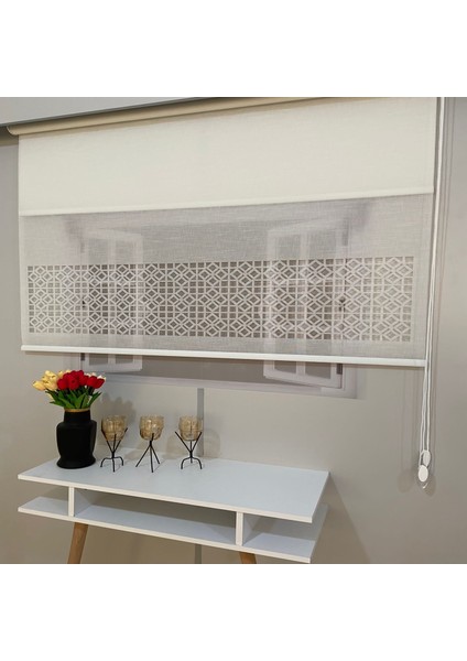 LZR1040 Çift Mekanizmalı Lazer Kesim Tül ve Stor Perde Beyaz 110 x 200